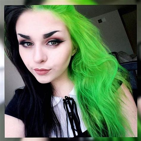 @Genegoofe green black electric lime green Black And Green Hair, Neon ...