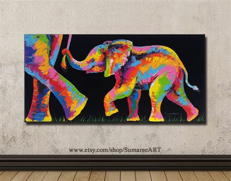 40 x 80 cm Colorful elephant paintings on canvas wall decor