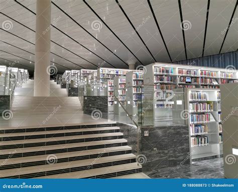 Doha, Qatar â€“ October 9, 2018: Interior of the National Library of ...