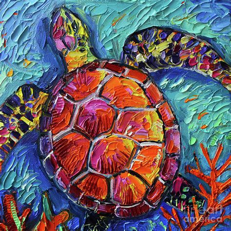 COLORFUL TURTLE 1 commissioned palette knife oil painting Mona Edulesco Painting by Mona ...