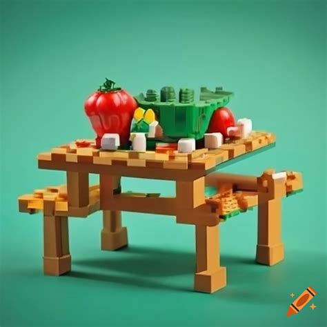 Lego picnic table with lego vegetables on Craiyon