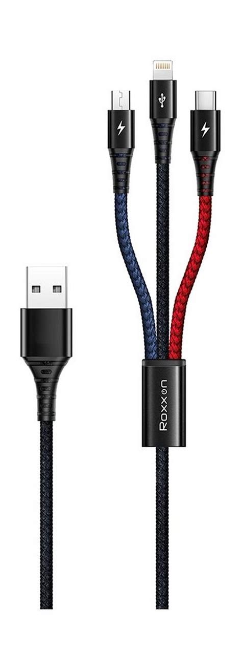 Roxxon RC-6220 3 in 1 Lightning + Micro USB + Type-C Cable 1.2m - Black