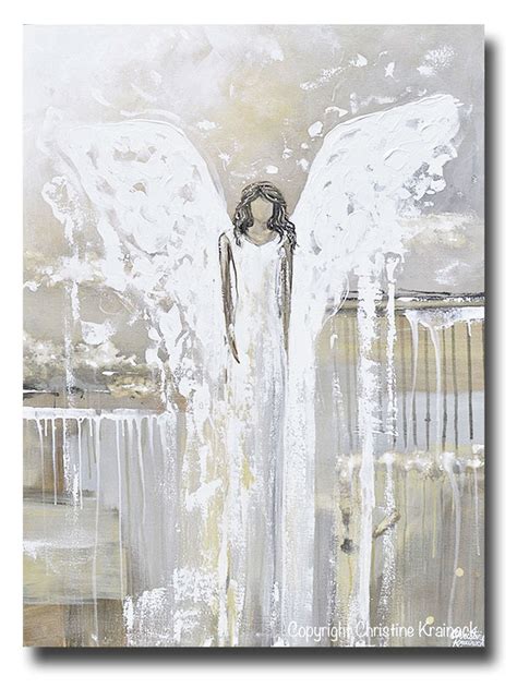 ORIGINAL Abstract Angel Painting Guardian Angel Art Neutral Home Decor ...