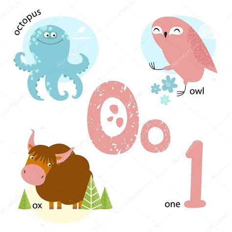 Vector illustration for teaching children the English alphabet with cartoon animals and objects ...