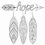Bohemian Arrow Hand Drawn Amulet With Letters Hope Feather  sketch template