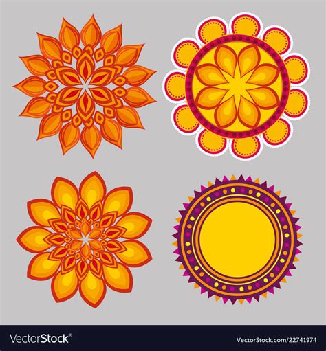 Set diwali flowers mandalas to seal decoration Vector Image