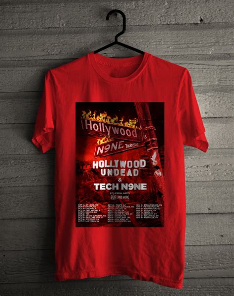 HOLLYWOOD UNDEAD & TECH N9NE HOLLYWOOD N9NE TOUR DATE 2023 FRONT SIDE RED TEE ADL01