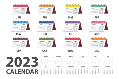 2023 calendar vector illustration. Simple classic monthly calendar for 2023 with clipart of ...