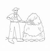 Farmer Man Holding A Pitchfork Collects Hay In Stack Coloring Page  sketch template
