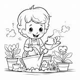 Premium Vector  coloring Page outline Of A Little Boy watering sketch template