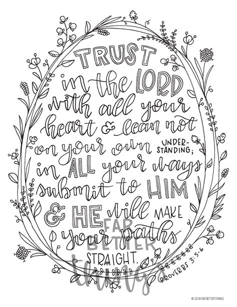 Bible Verse Coloring Page Trust in the Lord Proverbs 3:5-6 Printable ...