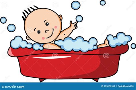 Baby is bathing in tub stock illustration. Illustration of fine - 123160312