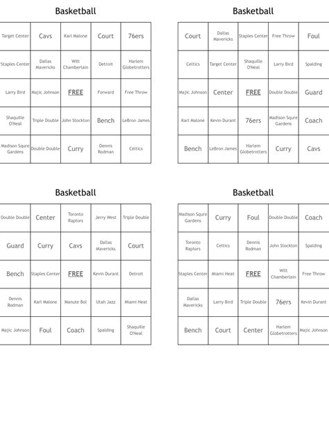 Basketball Bingo Cards - WordMint