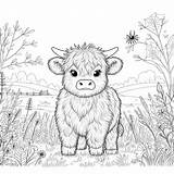 Cute Highland Cow In The Meadow Kids Coloring Book Page  Premium AI sketch template