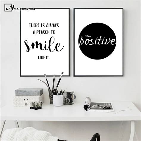 NICOLESHENTING Smile Simple Quote Motivational Poster Prints Black White Wall Art Canvas ...