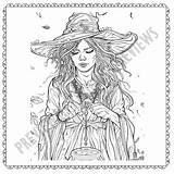 Coloring Page Of a Witch Making A PotionHalloweenKids AdultsRelaxing  sketch template