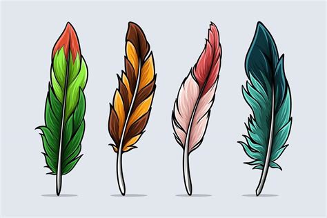 Set of hand drawn realistic and colorful Bird feathers with shadows and ...