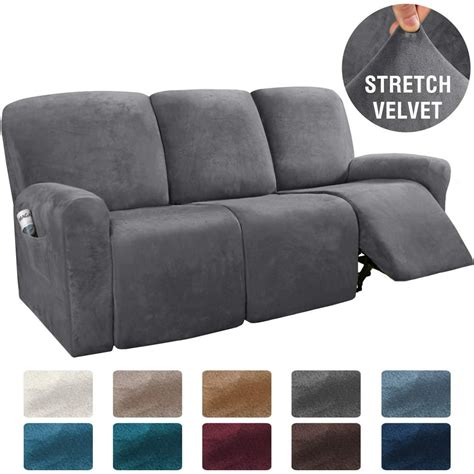 H.VERSAILTEX 8-Pieces Recliner Cover 3 Cushion Sofa Velvet Stretch ...