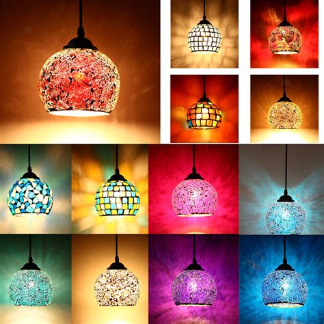 Vintage Mosaic Design Ceiling Pendant Light Lamp Glass Shade Lampshade Bedroom | eBay