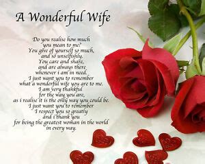 Personalised Wonderful Wife Poem Christmas Birthday Valentines Day Gift ...