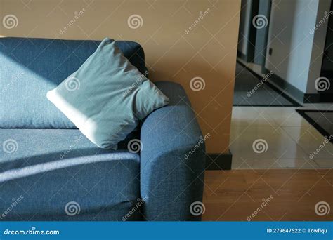 Modern Blue Sofa with Pillows in Living Room at Home Stock Photo - Image of lounge, creative ...