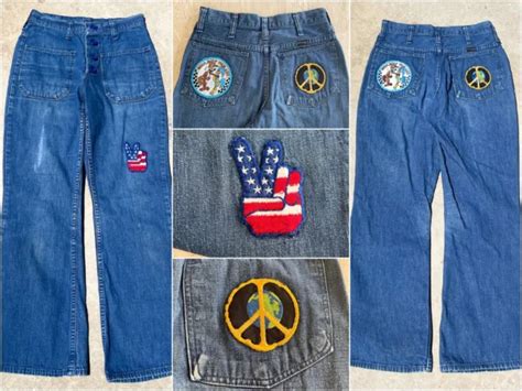 VINTAGE 60S/70S WRANGLER Bell Bottom Jeans, Hippie Patches XS/S $150.00 ...
