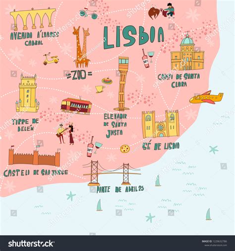 Unique Vector Illustration Lisbon Map Sights Stock Vector (Royalty Free ...