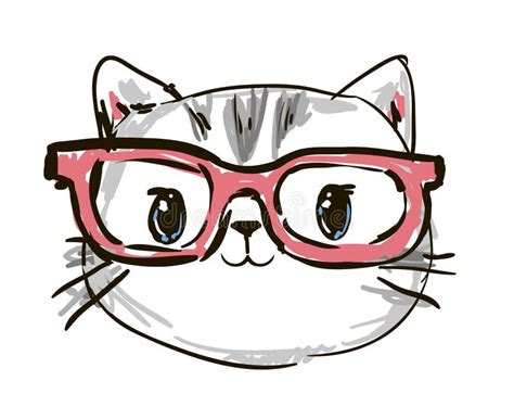 Hand Drawn Cat with Glasses. Cool Print Children S T-shirt with Cat, Vector Illustration Stock ...