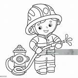 Coloring Page Outline Of Cartoon Fireman Or Firefighter With A Fire  sketch template