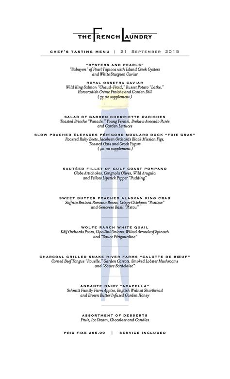 The French Laundry tasting menu | Tasting menu design, French cafe menu, Restaurant menu design