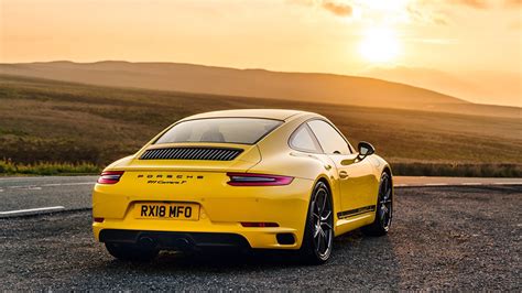 Wallpaper Porsche 911 2018 Carrera T Coupe Yellow Back view