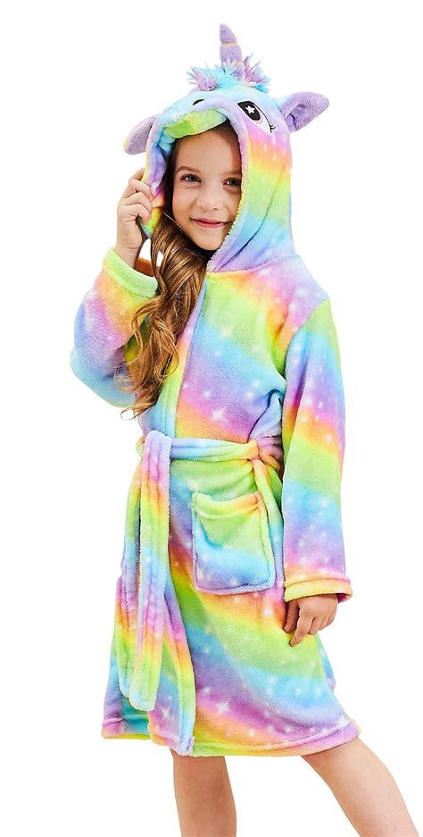 FuRobes Unisex Kids Unicorn Robes,Soft Flannel Hooded Bathrobe Sleepwear Shower Robe,Best ...