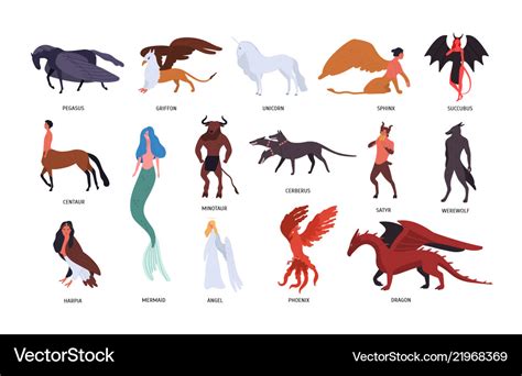 Collection of various magical mythical creatures Vector Image