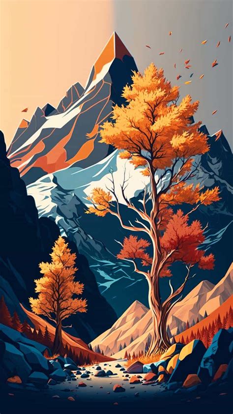 Mountain Tree Scenery Digital Art iPhone Wallpaper HD - iPhone Wallpapers