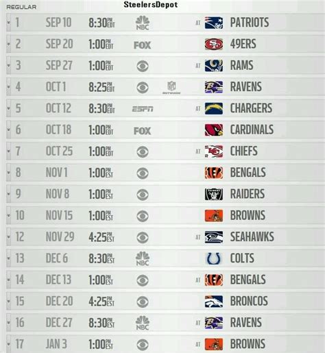 Steelers Schedule : r/steelers