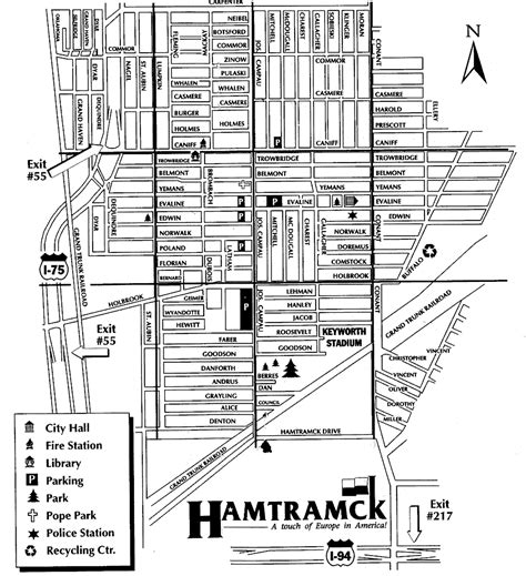 a map of hamtrack and the surrounding area in black and white, with an ...