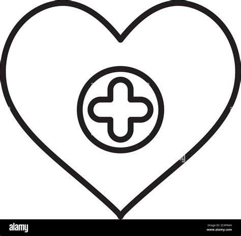 heart with medical cross icon over white background, line style, vector illustration Stock ...