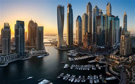 Download wallpapers Dubai, UAE, morning, sunrise, skyscrapers, modern ...