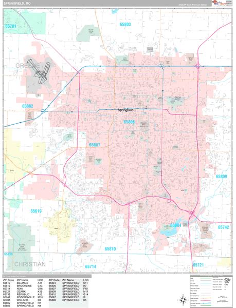 Springfield Missouri Wall Map (Premium Style) by MarketMAPS - MapSales