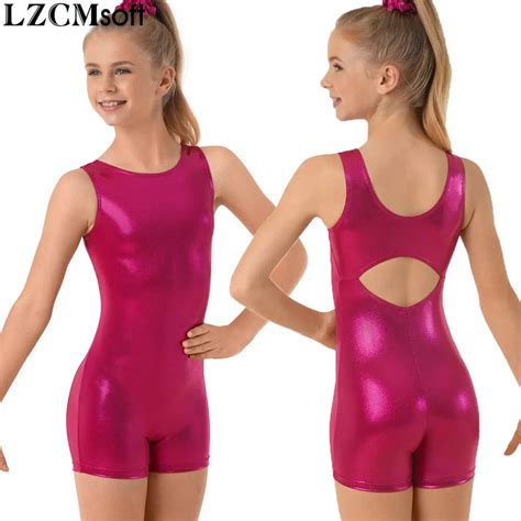 LZCMsoft Child Tank Biketards For Gymnastics Kids Metallic Sleeveless ...