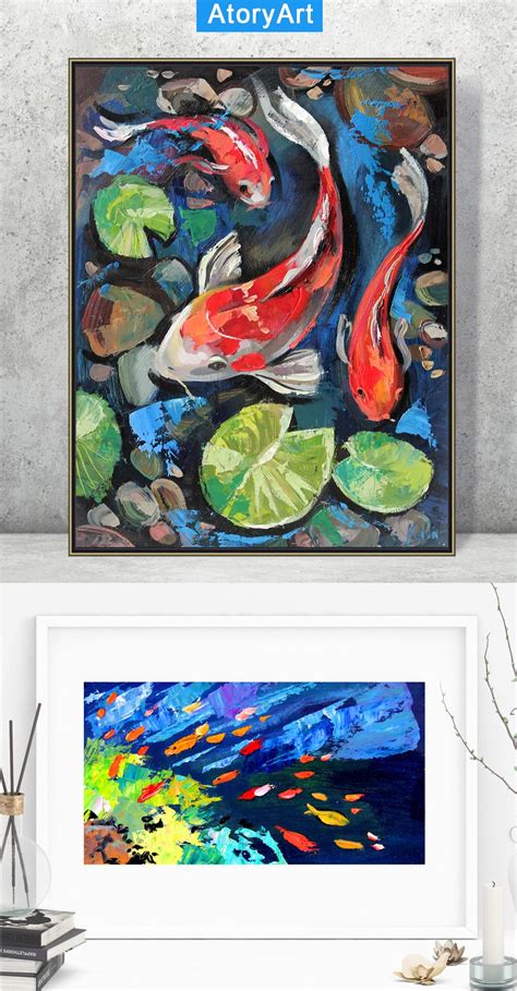 Koi Fish oil painting | Original watercolor art, Japanese painting, Seascape paintings