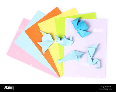 blue origami on bright paper, isolated on white Stock Photo - Alamy