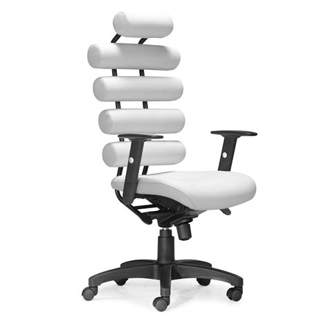 Modern Leather Office Chair with Lumbar Support in White - OfficeDesk.com