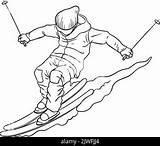 Alpine Skiing Coloring Page For Kids Stock Vector Image & Art  Alamy sketch template