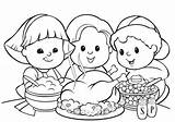 Coloring Thanksgiving Dinner Family Pages Table Sheets Eating Drawing  sketch template