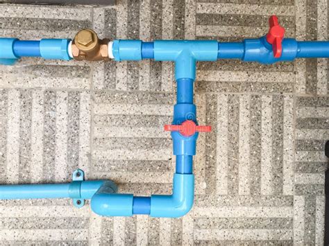 Blue PVC Water Pipe Installation From Pump To Tank With Ball Val Stock ...