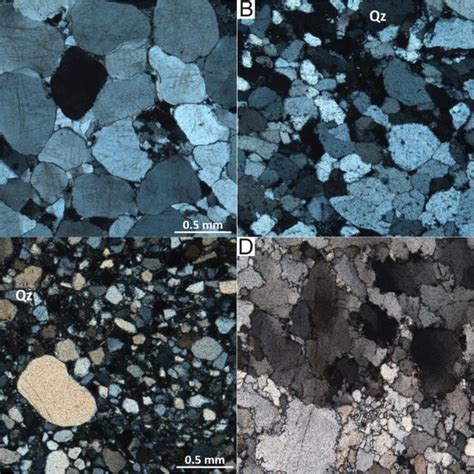 Petrographic images of samples: A-Sandstone; B-Quartz wacke; C-Wacke ...