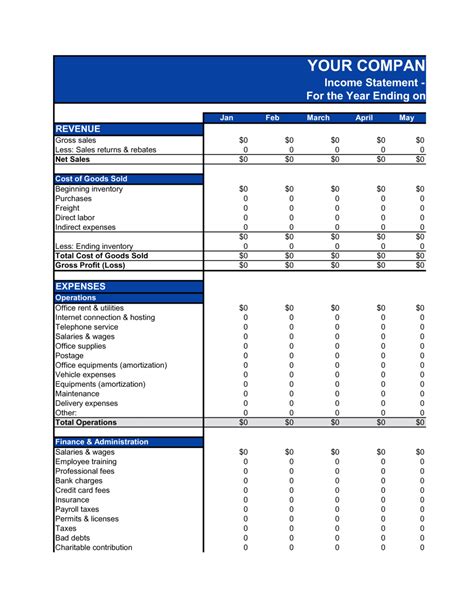 Simple Income Statement Template Database