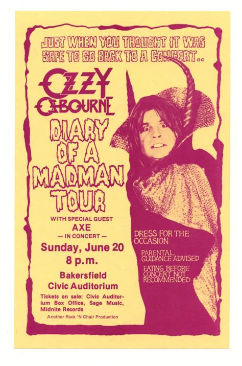 Ozzy Osbourne Handbill 1982 Diary of A Madman Tour Bakersfield ...