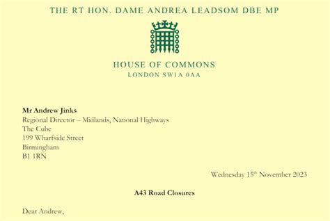Rt Hon. Dame Andrea Leadsom DBE MP | Andrea Leadsom Seeks Assurances on Christmas Road Closure Ban